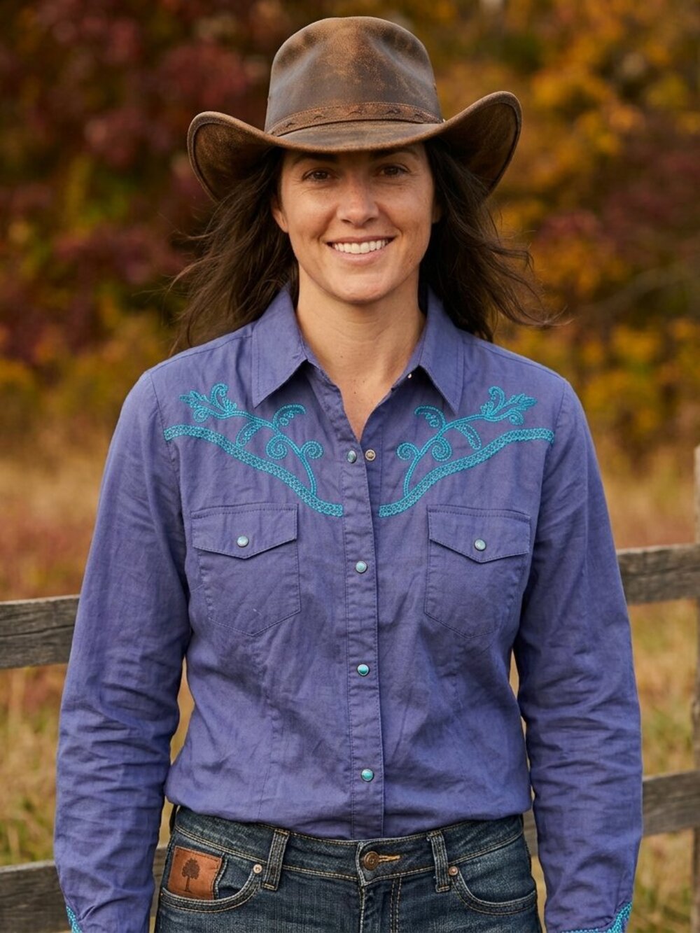 Cowgirl Cute Embroidered Western Snap Down Shirt Blouse size XL